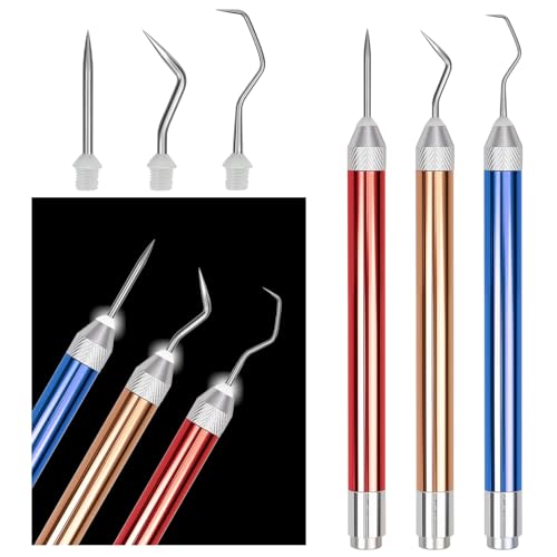 3PCS LED Weeding Tools for Vinyl with Light with Pin and Hook Lighted Pin Pen Weeding Tool for Removing Iron on Tiny Vinyl Paper Silhouette Cutting Machines Supply (Blue/Red/Rose Gold)