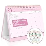 Desk Calendar 2025-2026, June 2025-December 2026, 19 Months Small Desk Calendar with Planner Stickers, Motivational Calendar with Inspirational Quotes, 8' x 6' Inspirational Gifts for Women Girl, Pink