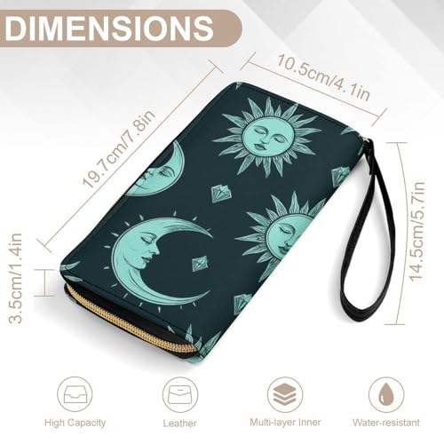 Travel Purse Fashion Design, Huge Storage Capacity Wallet With Rope, Cute Decor Purse, Long PU Zipper Wallet Trippy Sun Moon Star2
