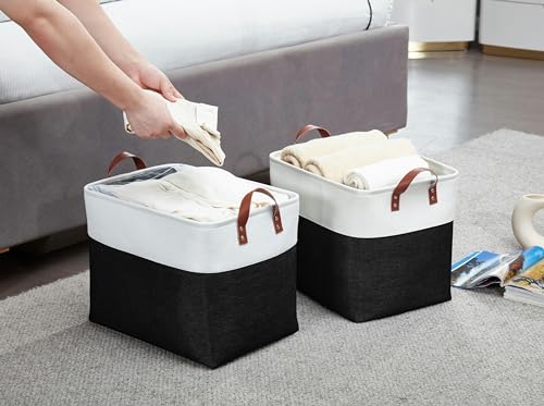 Image of DECOMOMO Storage Baskets | Large Storage Bins Fabric Baskets for Organizing Laundry Nursery Toys Cloth Linen Closet Organizers with Handles (Black & White, XXL - 3 Pack)