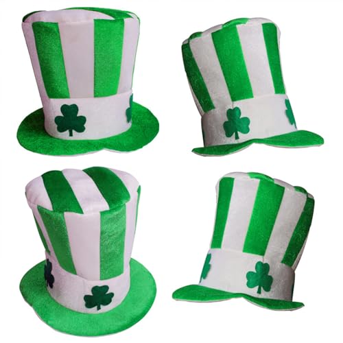 St Patrick's Day Chapeau unisexe pour adulte,chapeau haut de forme irlandais en velours,Saint-Patrick chapeau trèfle, déguisement adulte,décorations de la Saint-Patrick (Verte Avec Casquette de clown)