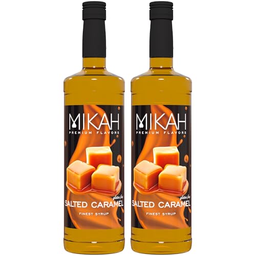 Mikah - Premium Flavors - Salted Caramel (Caramelo Salado) x2 | Jarabe para bebidas y postres | Uso profesional | 2 botellas de 1 litro (2 x 1000 ml)