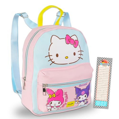 Hello Kitty Mini Backpack Set - 10” Faux Leather My Melody Backpack Purse Plus Bookmark | Kuromi Small Bag Bundle for Women