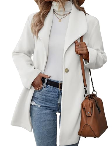 Image of Kinghua Wool Coats for Women 2025 Fall Winter Casual Single Breasted Blazer Jackets Dress Trench Coat Peacoat (White, M)