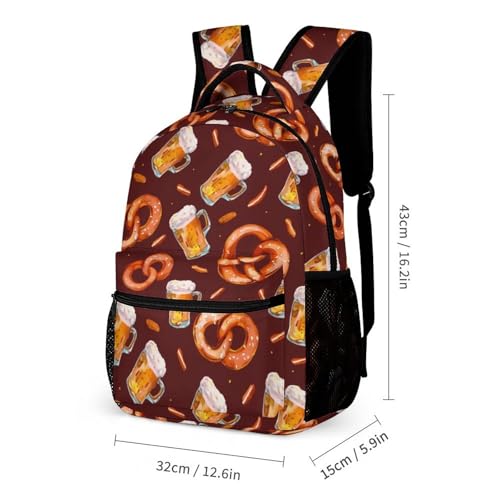 Pretzel And Beers Pattern Printed Backpack with Lunch Box Bag Pencil Case Pouch 3pcs Daypack Set for Women Men2