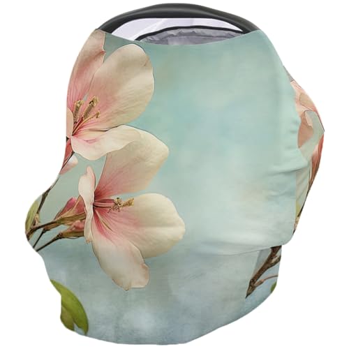 Nursing Cover for Breastfeeding Scarf, Watercolor Pink Ombre Flowers Spring Baby Car Covers Super Soft Multi Use for Canopy Shopping Cart Cover Blanket Stroller Cover
