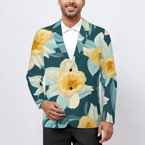 Daffodil Flowers Men's Fashion Slim Fit Casual Print Button Suit Jacket Notched Lapel Blazer2