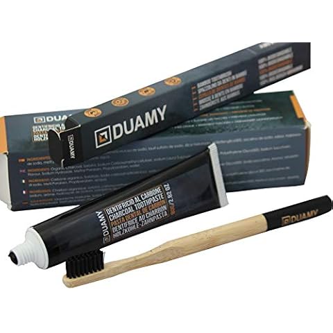 Activated Carbon Toothpaste. Tooth Whitener Activated Carbon with a 100% Biodegradable Bamboo Toothbrush. Charcoal Teeth whitening. Toothpaste for Sensitive Teeth. Kit Tooth whitening Paste 80 gr Cover
