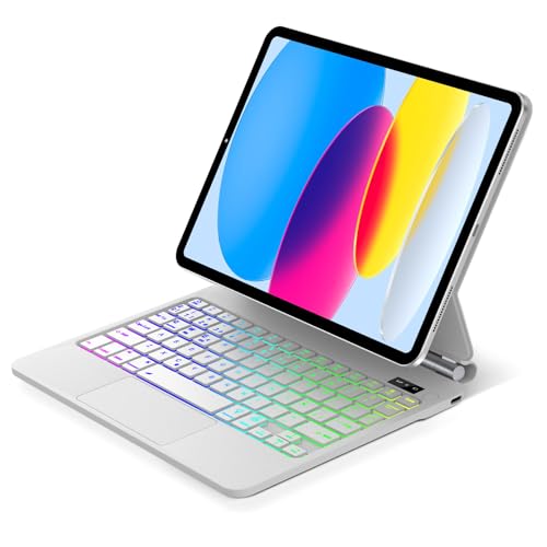 Tiiomioon Funda Teclado para iPad 10ª Gen 2022/ iPad 11 Gen A16 2025, Magic Keyboard per Pad 11 Generación A16, Español Ñ Touchpad Bluetooth Retroiluminado Teclado para Pad 10.9'' 2022   Blanco