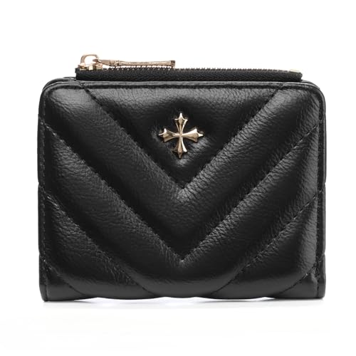 GOIACII Geldbörse Damen klein, Mini Kurzer Geldbeutel Leder RFID Blocking Portemonnaie Damen mit 6 Kartenfächern und Reißverschluss Münzfach