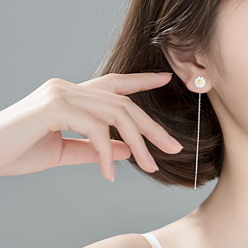 SLUYNZ 925 Sterling Silver Daisy Flower Earrings Dangle Chain for Women Teen Girls Flower Long Dangle Threader Earrings Tassel2