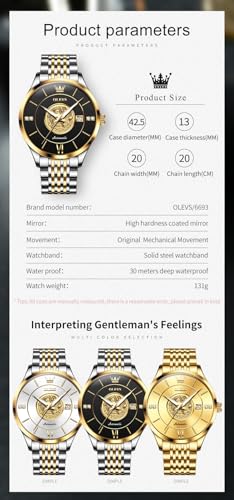 Image of OLEVS Automatic Watches for Men Diamond Skeleton Mechanical Tourbillon Self Winding Luxury Dress Wrist Watches Calendar Luminous Waterproof