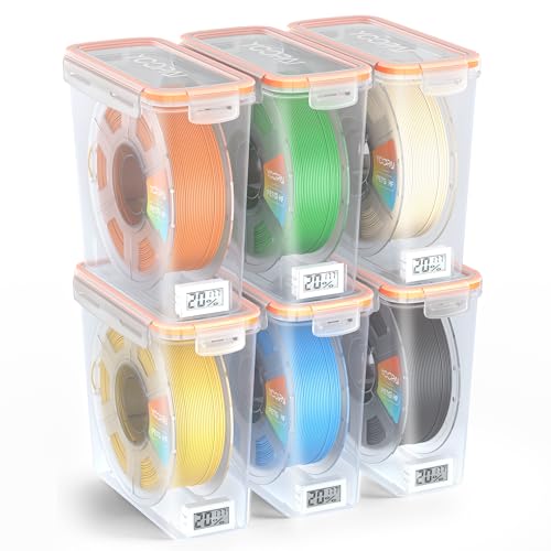 YOOPAI Pro Filament Aufbewahrungsbox mit Temperatur & Feuchtigkeitsmonitor – EinzelspulenLagerbox, luftdicht, sichtbares Display, feuchtigkeits- & staubgeschützt für 3D-Druck (6er-Pack)