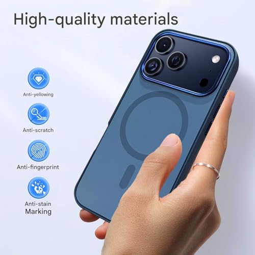 Image of Elzzi Magnetic for iPhone 17 Pro Max Case (2025)(Compatible with MagSafe)(Military Grade Drop Protection) Matte Shockproof with Anti-Fingerprint Phone Cover, 6.9''|Blue