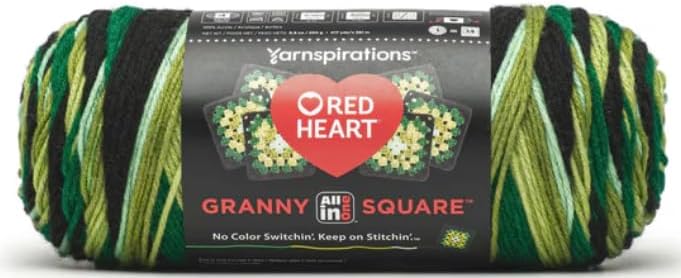 Red Heart All In One Granny Square Yarn - 2 Pack Black With Hearts, 250g Each, Worsted Weight