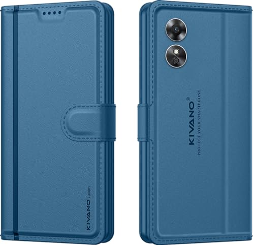 Image of KIVANO LUXE Compatible for Oppo A17 Luxury Handmade Leather Magnetic Flip Folio Case | Card Holder & Kickstand | Slim Protective Cover | Unisex - Blue