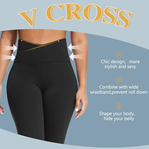 MOREFEEL Leggings Capri com cintura cruzada em V para mulheres - exercícios de verão controle de bar