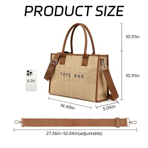 Image of GISMTR PVC Tote Bag for Women Large Letters Print Hobo Handbags Kraft Paper Shoulder Bag with Strap for Work Travel