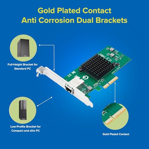 Image of F-RAQC107PCE PCIe 10GBASE-T LAN Adapter, Marvell AQC107, RJ45 Multi-Speed 10G /2.5G /1G /100M, Wake-on-LAN, LED Indicators, Supports Windows /Linux /Server, Brackets | 3-Year Warranty