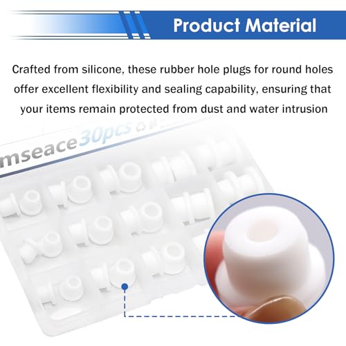 Image of smseace 30Pack Rubber Plugs for Round Holes 5-Sizes Used for 10-15.5mm ID Hole Silicone Rubber Hole Plugs in Biscuits & Plugs
