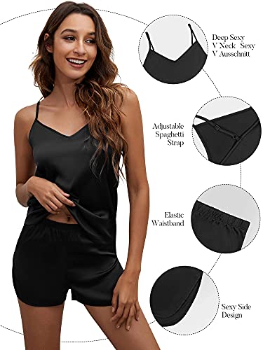 Woolicity Damen Kurz Pyjama Set Satin Zweiteiliger Schlafanzug Sexy Sommer Hausanzug Nachtwäsche Sets Kurzarm Sleepwear… – Bild 4