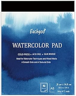 Eachgoo Watercolor Pad, 64 Sheets(32 Sheets Each), 300gsm, A5 Cold Pressed Watercolour Paper Sketchbook for Painting, Drawing and Sketching