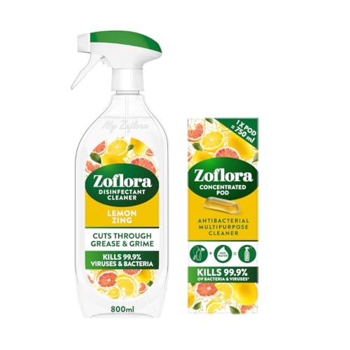 Zoflora Bundle: Zoflora Lemon Zing Multipurpose Disinfectant Spray 800ml + Zoflora Lemon Zing Multipurpose Disinfectant Concentrated Pod, Refill for 750ml Spray Bottle, Just Add Water (Pack of 2)