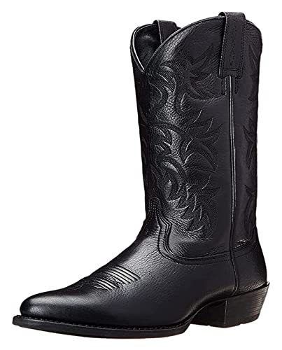 DAGY Cowboy Boots for Men Pointed Toe Stitched Western Boots High-Heeled Men's Middle Barrel Boots Western Cowboy Boots