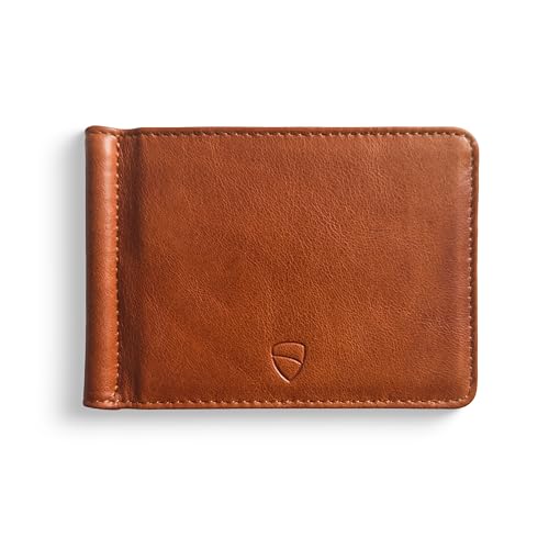 Image of Vaultskin BROMPTON Slim Leather Money Clip RFID Wallet for Men (Cognac)