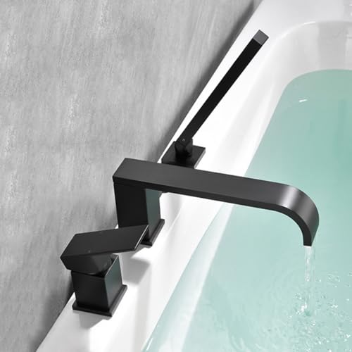 Robinet cascade noir avec mitigeur de douche encastrable et bec pivotant baignoire 3 trous