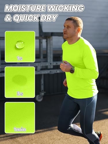 7 Pack Long Sleeve Shirts for Men Neon Shirt UPF 50+ UV Sun Protection Moisture Wicking Running Workout Tee Shirts - 5