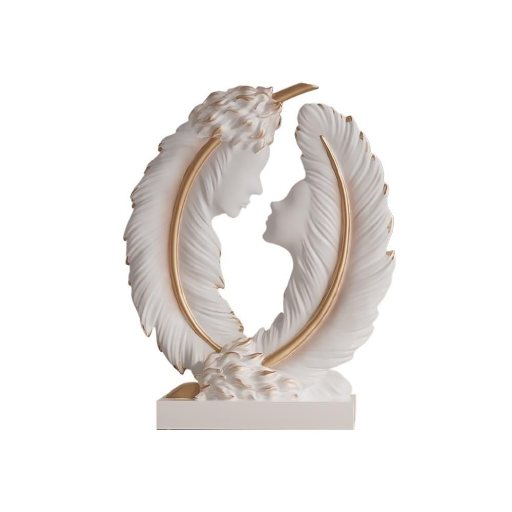 Zeny896v One Color Sculptures Abstract Feather Sculpture Figure Art Ornaments Office Study Light Luxury Crafts Decor