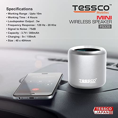 Image of (Tessco FS-339) Mini Wireless Bluetooth Speaker | IPX5 Waterproof | DSP Technology | Stereo Surround Sound | Portable Speaker Compatible with Phone, Tablet, TV (Silver)
