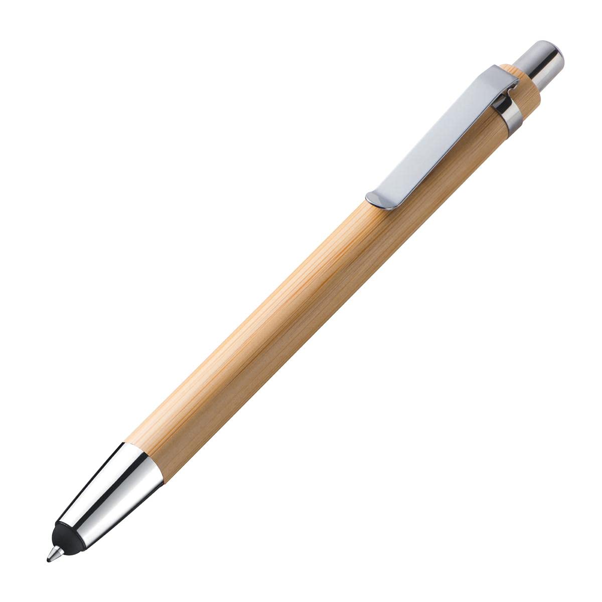 Bambus Schreib-Set Mit Gravur – Kugelschreiber & Touchpen, Blauschreibende Großraummine