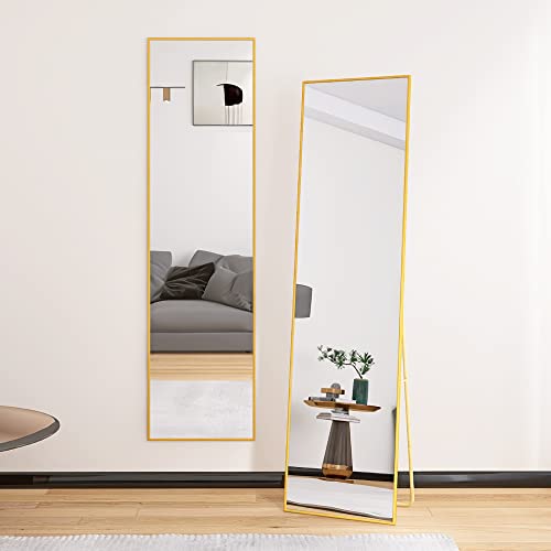 Beauty4U 59" x 16" Slimmed Frame Full Length Mirror with Stand, Gold