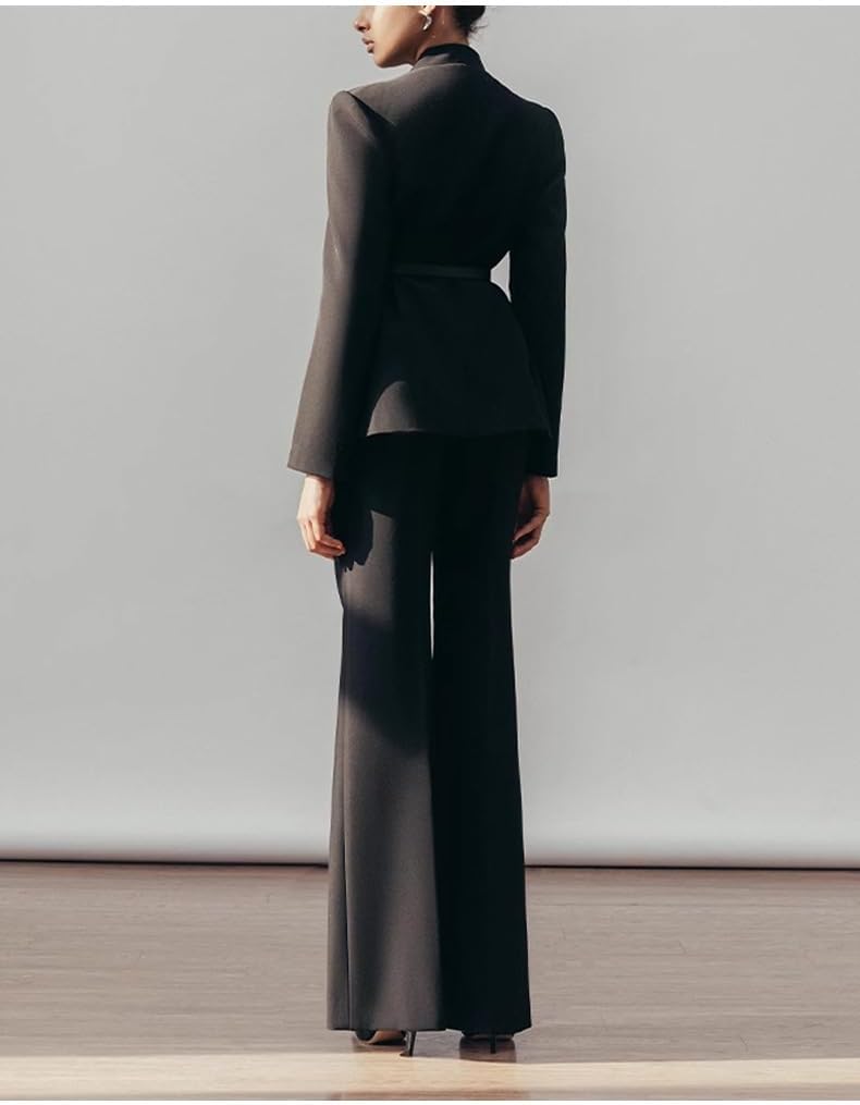 Women's Suit Two Pieces Set Casual Dinner Jacket Pants Formal Tuxedos (No Belt)