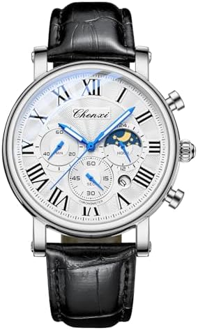 FANMIS Classic Analog Watches Multifunction Military Sport Men Business Waterproof Luminous Chronograph Starry Sky Moon Phase Leather Watch