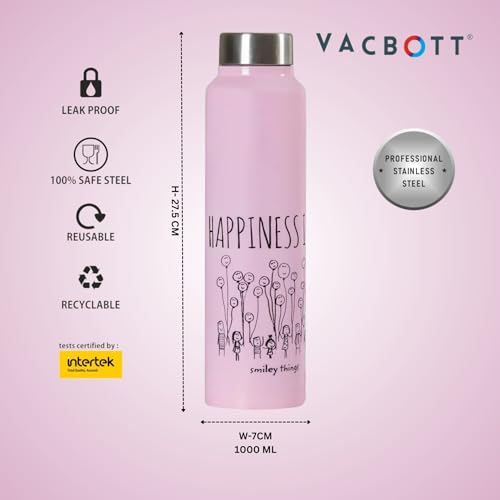 Image of CLAY CRAFT VACBOTT Happiness Single Walled Non Insulated Water Bottle-1000ML, 5-Piece(Violet) Leak Proof | Easy Grip |Easy To Carry| Gym Bottle | Home| Kitchen| Hiking | Treking Bottle | Travel Bottle