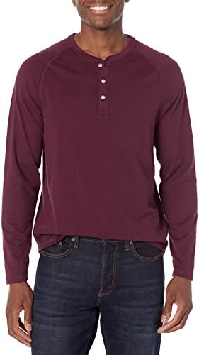 Amazon Essentials Men's Regular-Fit Long-Sleeve Henley Shirt (Available in Big & Tall), Burgundy, Large