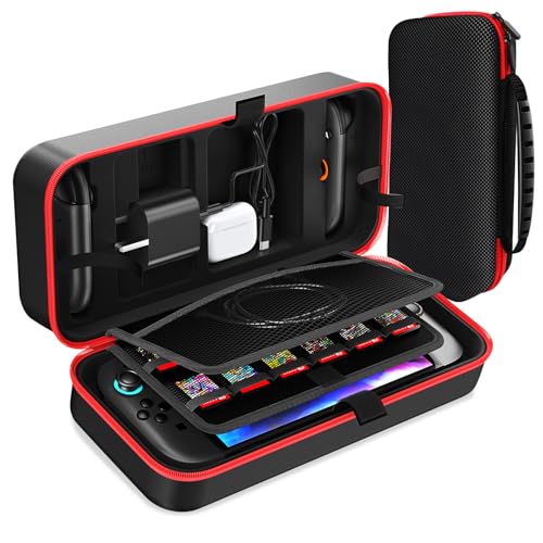 Funda para Nintendo Switch 2 rígida con soporte de viaje y capacidad para 24 juegos en color negro