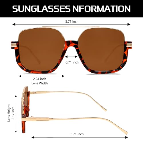 Image of GUVIVI Retro Oversized Aviator Sunglasses for Women Men Square Double Bridge Pilot Sun Glasses 70s Trendy Shades