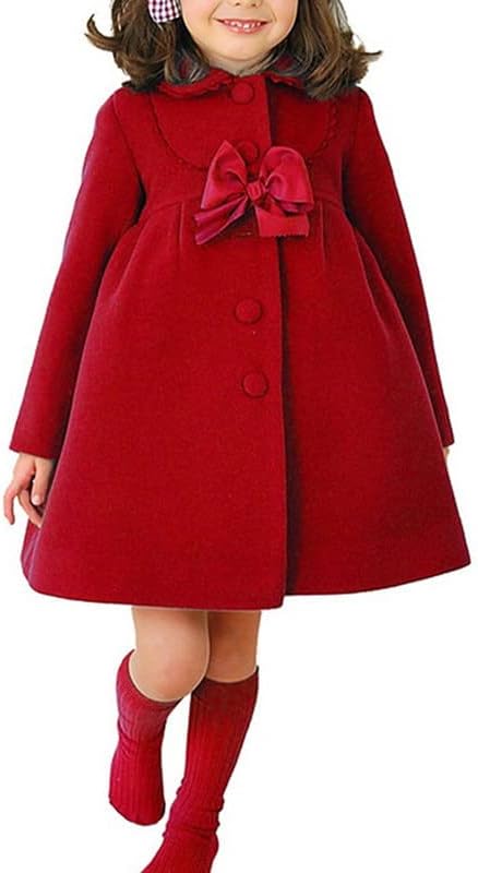 Little Girl 3-11 Years Bowknot Dress Coat Outer Wear Winter Woolen OverCoat