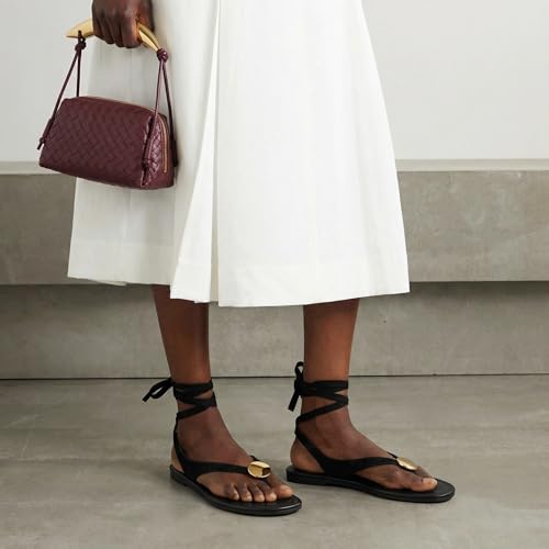 Image of Carcuume Women's Suede Flat Sandals with Metallic Accents Adjustable Strappy Flip Flops for Beach Vacation Casual Outings Cushioned Dressy Slides,MOLAZY-00