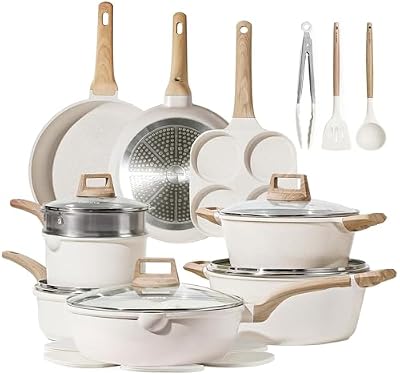 CAROTE 21pcs Pots and Pans Set, Nonstick Cookware Sets, with Egg Pan | Induction Kitchen Cooking Set, Durable, Easy Food Release, Fast & Even Heating, with Frying Pan