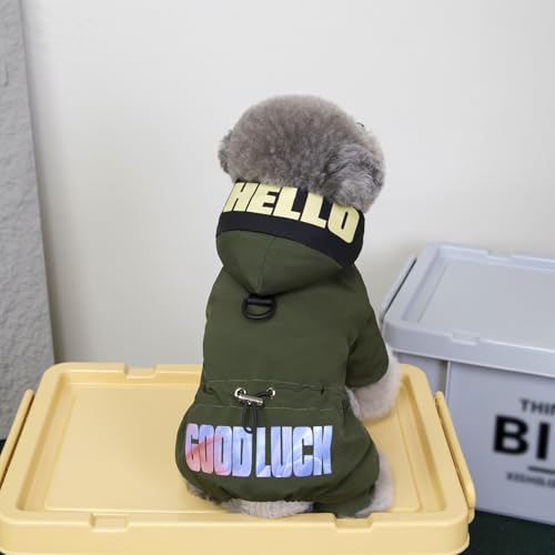 Izefia Hundemantel Haustierbekleidung Overall Winddicht Kaltes Wetter Mäntel 4 Beine Jacke Viel Glück Warm Winter Dicke Kleidung Wasserdicht Schneedicht Baumwollmantel für Kleinen Hund Mittlere Katze
