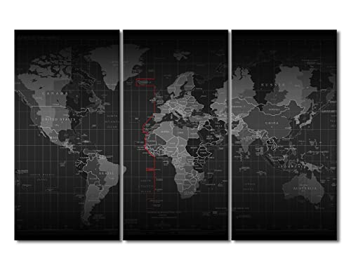 Impression sur toile pour salon grand format carte du monde triptyque chic