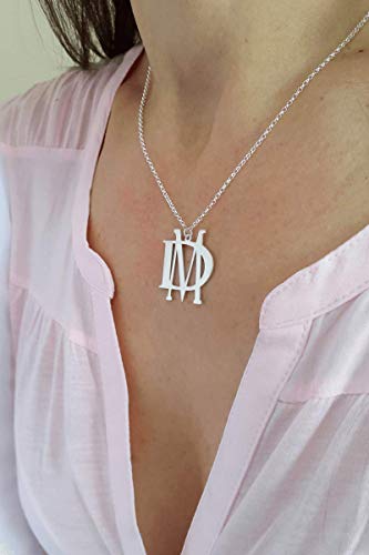 2 Initials Block Monogram Necklace, Sterling Silver, Personalized Jewelry Gifts, Christmas Gift #TOP4