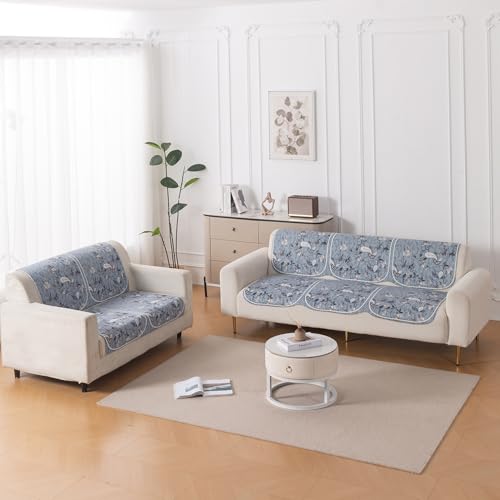 Image of HOKIPO HeavenHue Sofa Cover 5 Seater Panel Set 3+2, Frosted Petals
