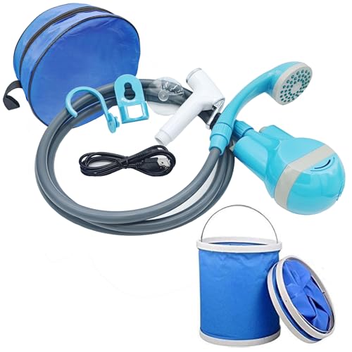 Portable Outdoor Shower Travel Camping Muslim Shattaf for Indoors and Outdoors Camping Shower Pump Handheld Rechargeable Camping Showerhead Travel Bidet Hose Spray with Foldable Bucket Storage Bag