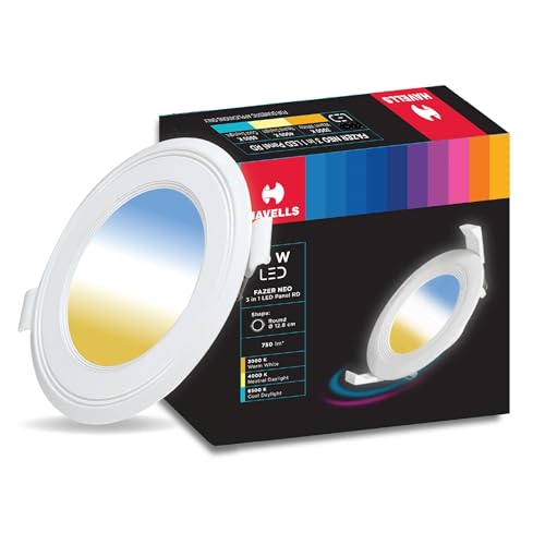 Image of Havells Fazer Neo 3-in-1 6W Round LED Downlight. Flush Mount Ceiling Light with switchable CCT (3000K /4000K /6500K). Long Life, Wide Voltage Support. for Office & Home. (White)
